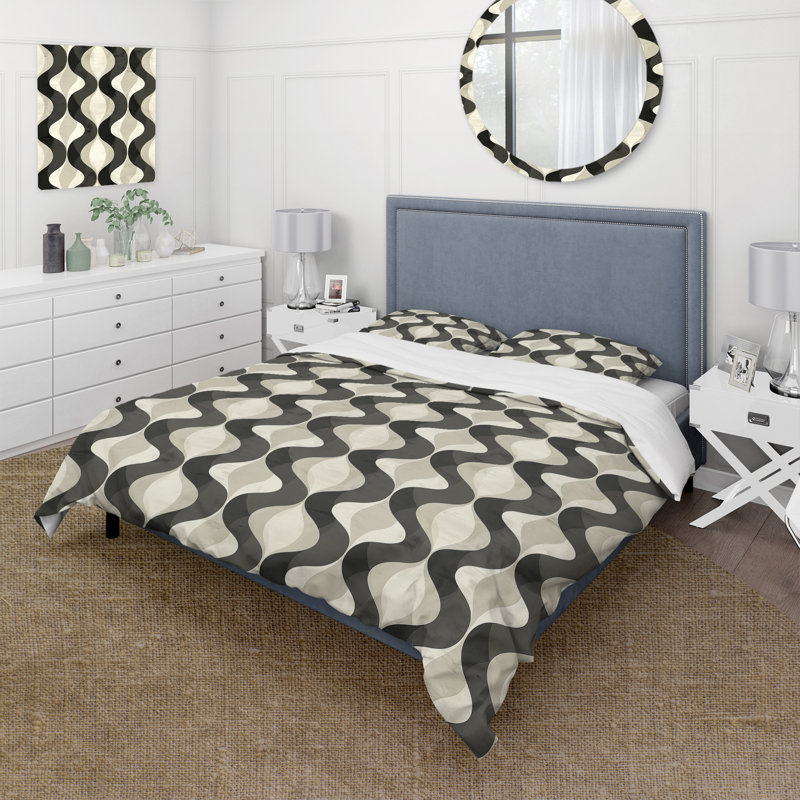 Ensemble de housse de couette noir rétro Wave - Midcentury, Housse de couette très grand et 2 très grandes t