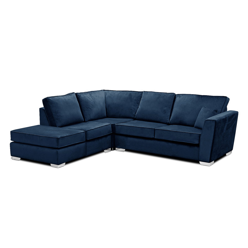 Quade 5 Seater Velvet Sofa & Chaise, Left Hand Facing, Navy