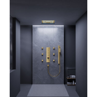  Thermostatic LED Mood Lighting Shower System, 16" Ceiling Mount Rainfall Shower Faucet with Brass Valve