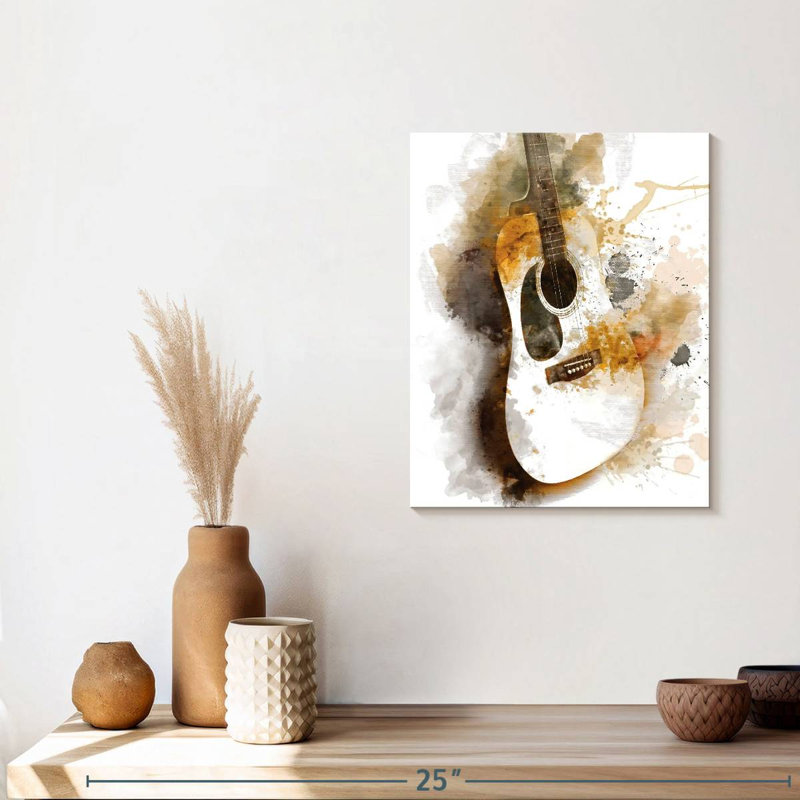 Guitare en bois Splash sur toile, H 15 po x l 12 po x P 1,25 po