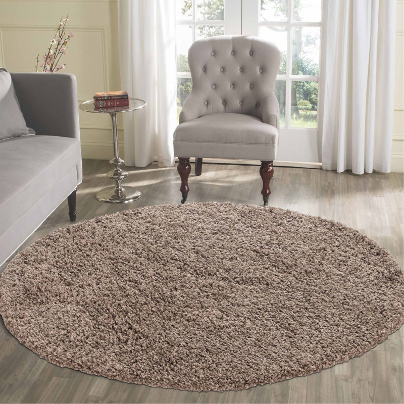 Esterly Shaggy Dark Beige Rug, Round 120cm