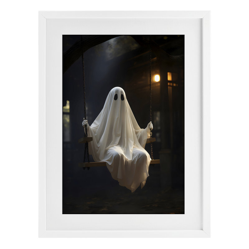«Lone Swinging Ghost», reproduction encadrée sous verre, design par LSR Design Studio, H 23 po x l 17 po, Cadre blanc côtier