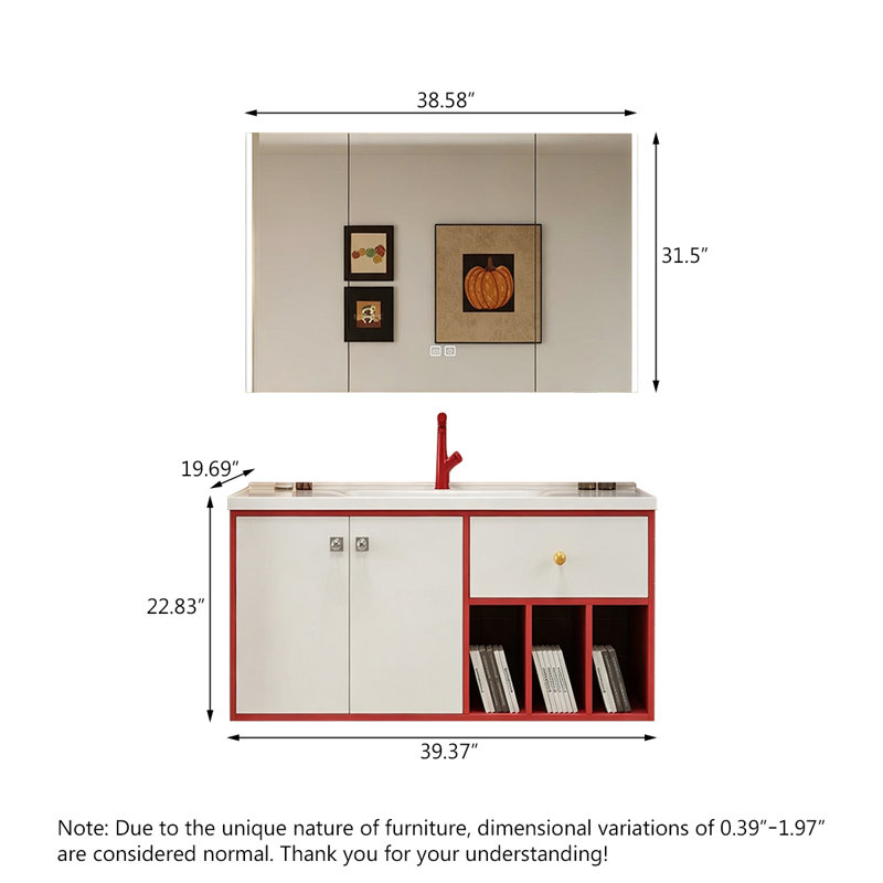 Ensemble de meuble-lavabo mural Dopamine, H 22,83 po x l 47,24 po x P 19,69 po