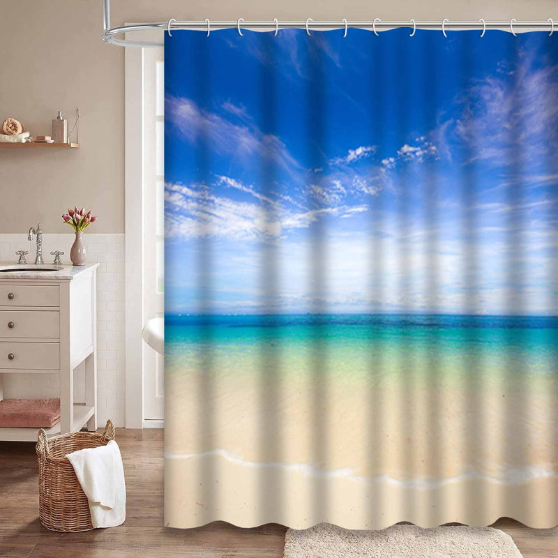 Plage, magnifique, mer tropicale, île, toile de fond, beauté, nuage bleu avec 12 crochets, L 72 po x l 72 po