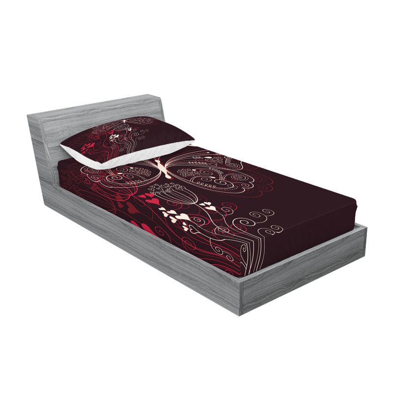Drap-housse et coussin décoratif Ambesonne, rouge marron et beige, Ensemble de draps-housses pour lit simple + 2 taie