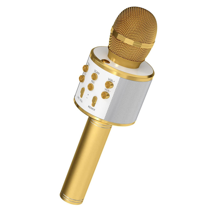 Microphone portatif sans fil à 5 cœurs avec micro karaoké 5-en-un avec haut-parleur Microfono Inalambrico, Doré