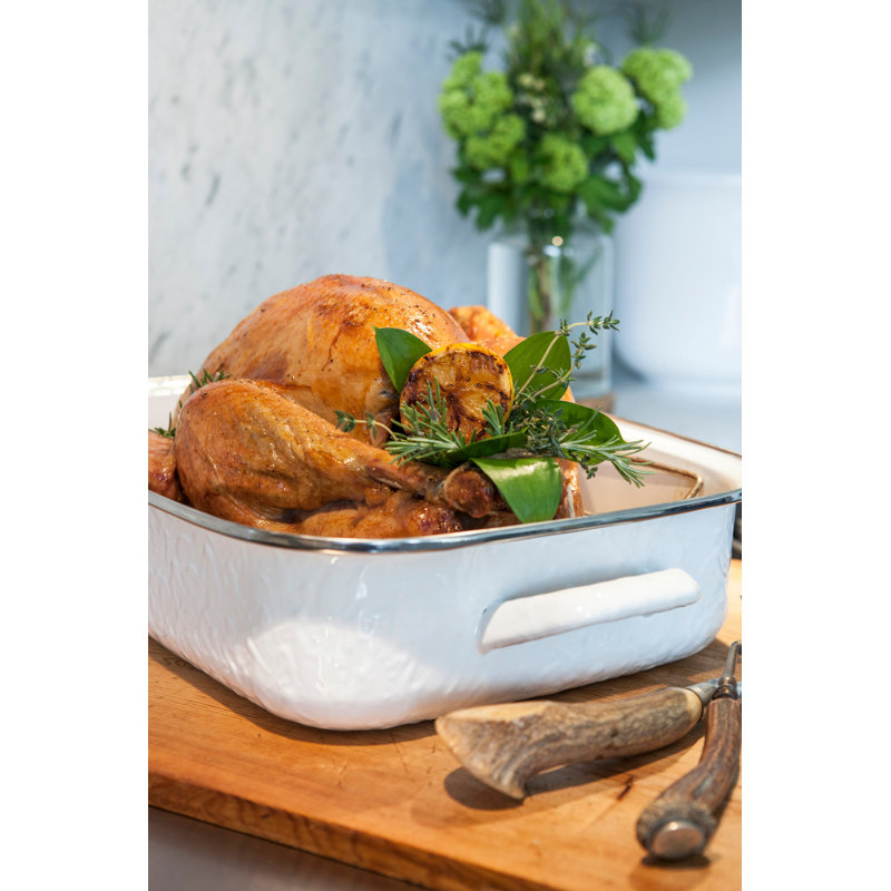 Golden Rabbit 10.5 Qt. Rectangular Lasagna Pan with Lid, Solid White Textured