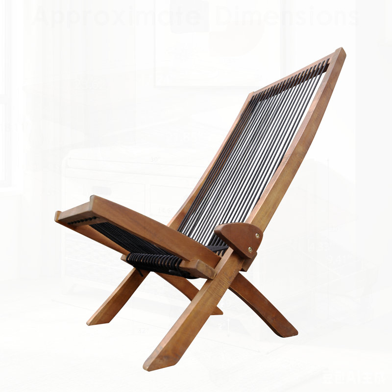 Chaise pliante en bois cordée avec finition naturelle pour l'intérieur et l'extérieur, parfaite pour économiser de l'espace et du confort