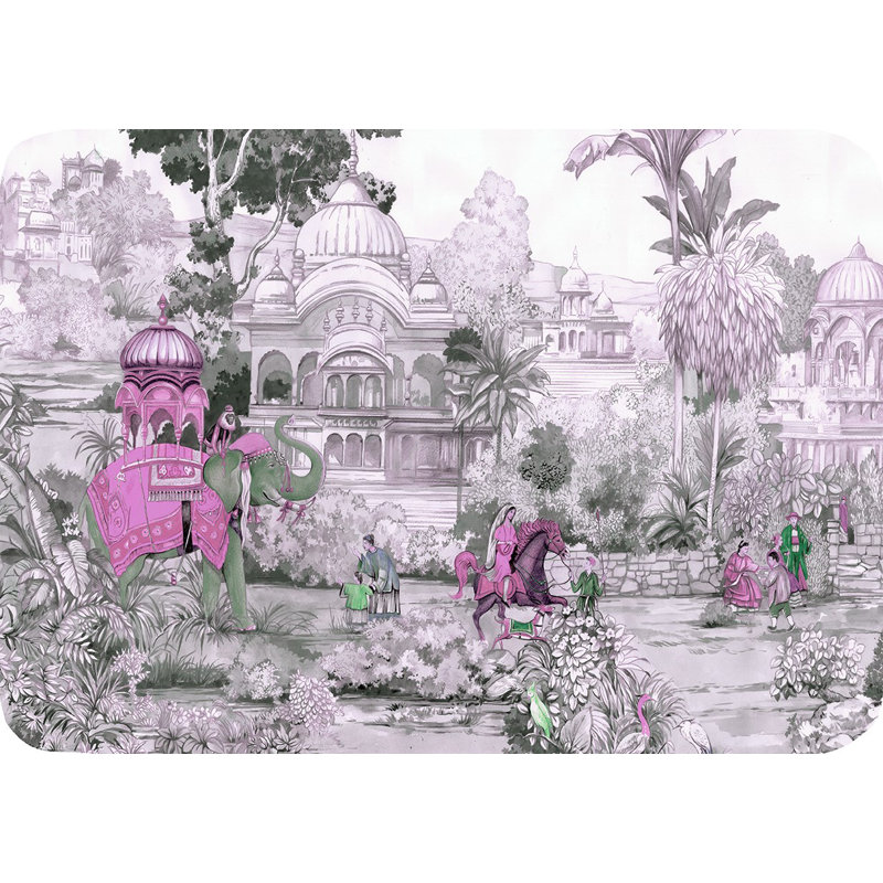 India Scene Vegan Leather Rectangle Placemats, Verdigris Pink