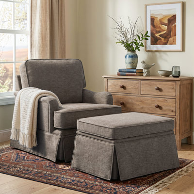 Upholstered Skirted Swivel Accent Arm Chair With Storage Ottoman