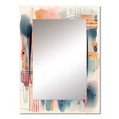 Orange And Blue Artistic Expressions III - Geometric Mirror, Orange Decorative Wall Mirror, Printed Metal Art