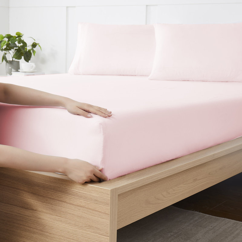 Brushed Microfiber Bottom Sheets with Built in Sheet Straps, Full Fitted Sheet, Pink