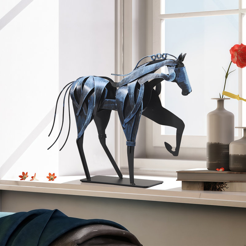 Wendt Handmade Metal Horse Statue Sculpture Décor for Horse Lovers Gifts, Blue