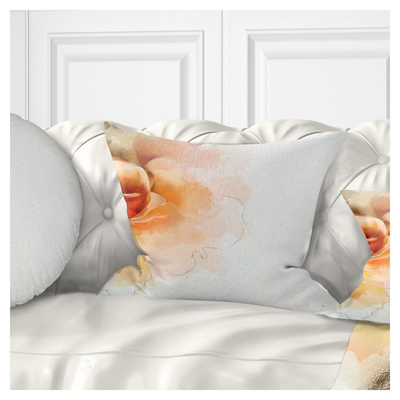 Coussin en aquarelle de fleur rose, 16 po x 1 po, Coussin décoratif
