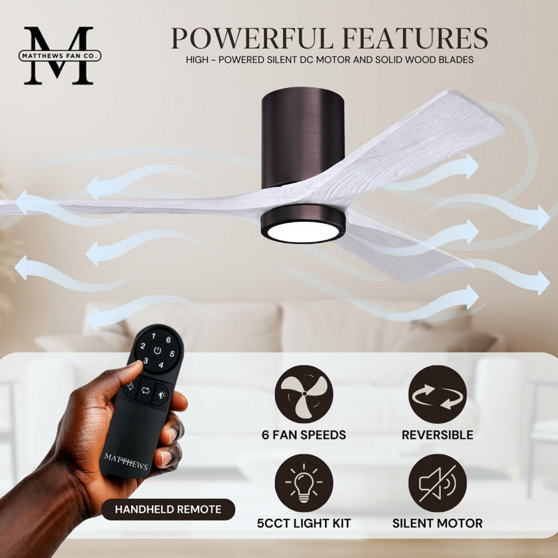 Irene LED Ceiling Fan, Matte White, Brushed Bronze, 52"