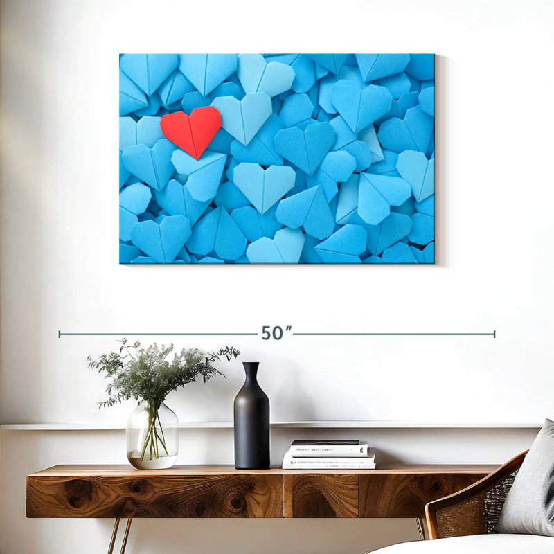 Hardie cœurs d'origami rouge et bleu, H 24 po x l 36 po