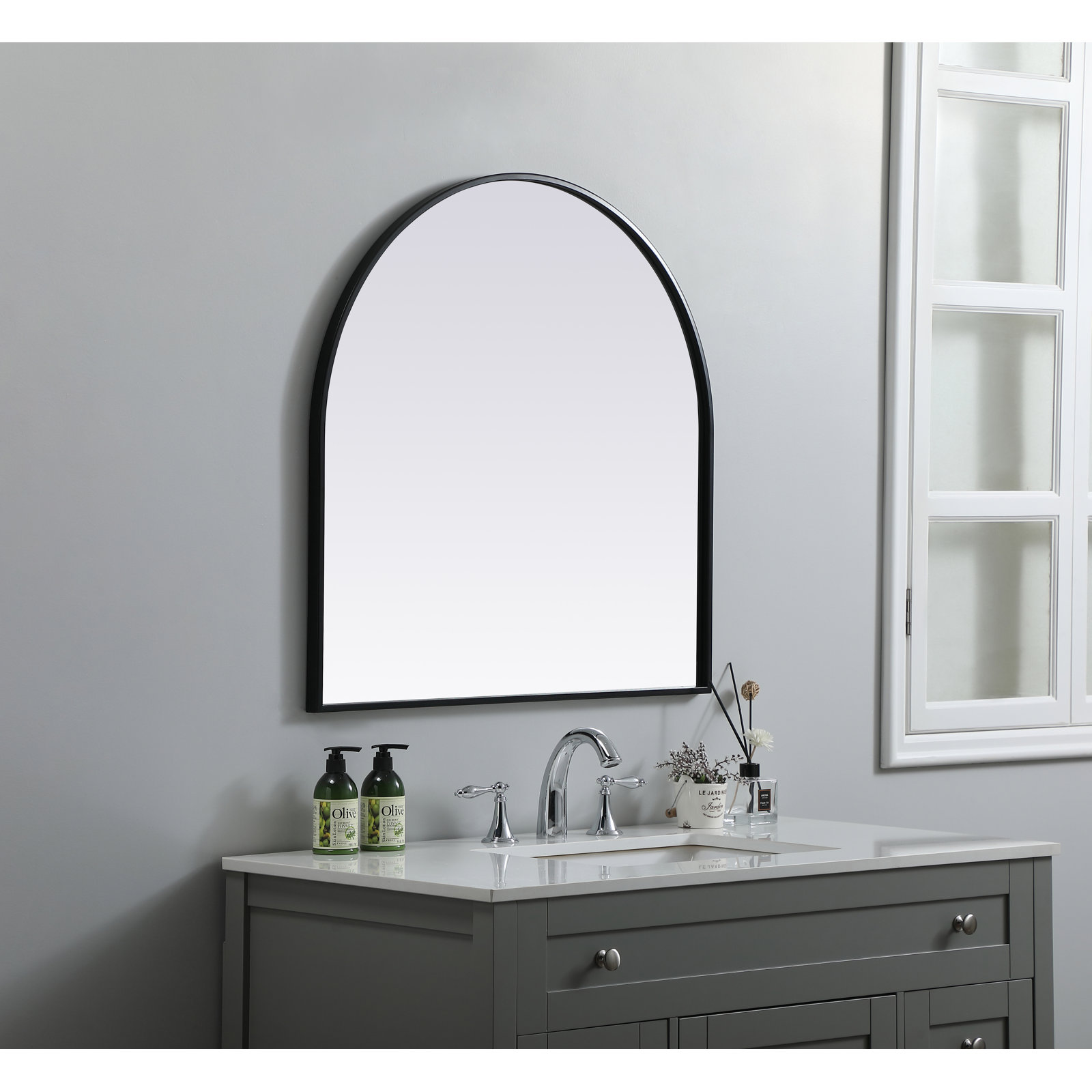 Sabine Metal Arch Wall Mirror, Black, 30" x 30"