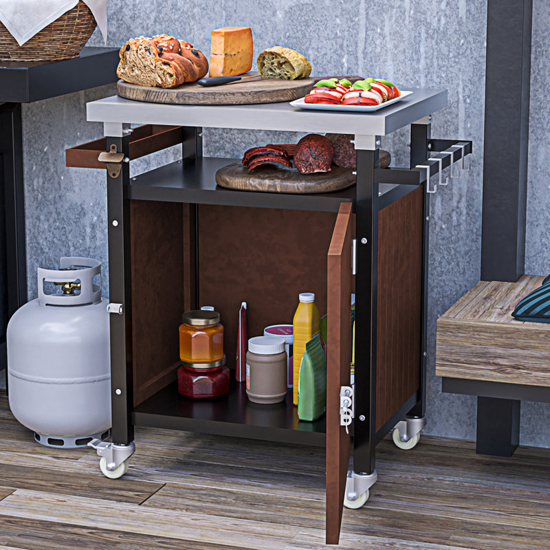Chariot de barbecue extérieur avec plateau en acier inoxydable (sans tabouret inclus)
