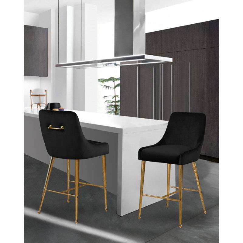 Tabouret de comptoir 28 po Owen, Velours noir vivant, 25''