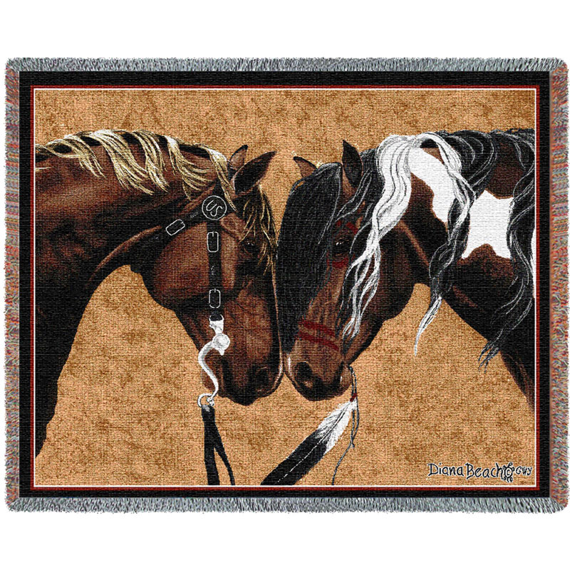 Pure Country Weavers Warriors Truce II par Diana Stamper - Cadeau équestre pour les amoureux des chevaux - Jeté en coton tissé à la tapisserie - fabriqué aux États-Unis (72 x 54)