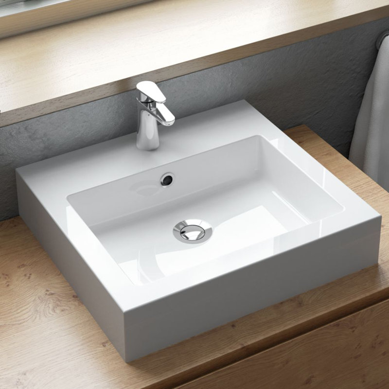 Lavabo de salle de bain rectangulaire en polymarbre avec trop-plein Vivaldi