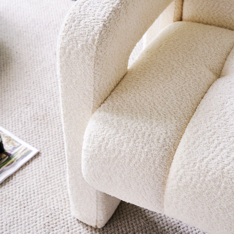 Practical Single Chair, Wide Upholstered Accent Chair, Boucle Beige