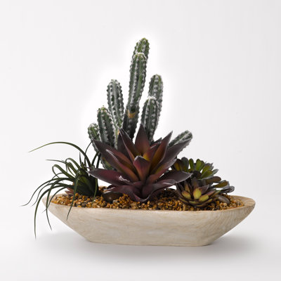 18'' Faux Plant in Solid Wood Planter