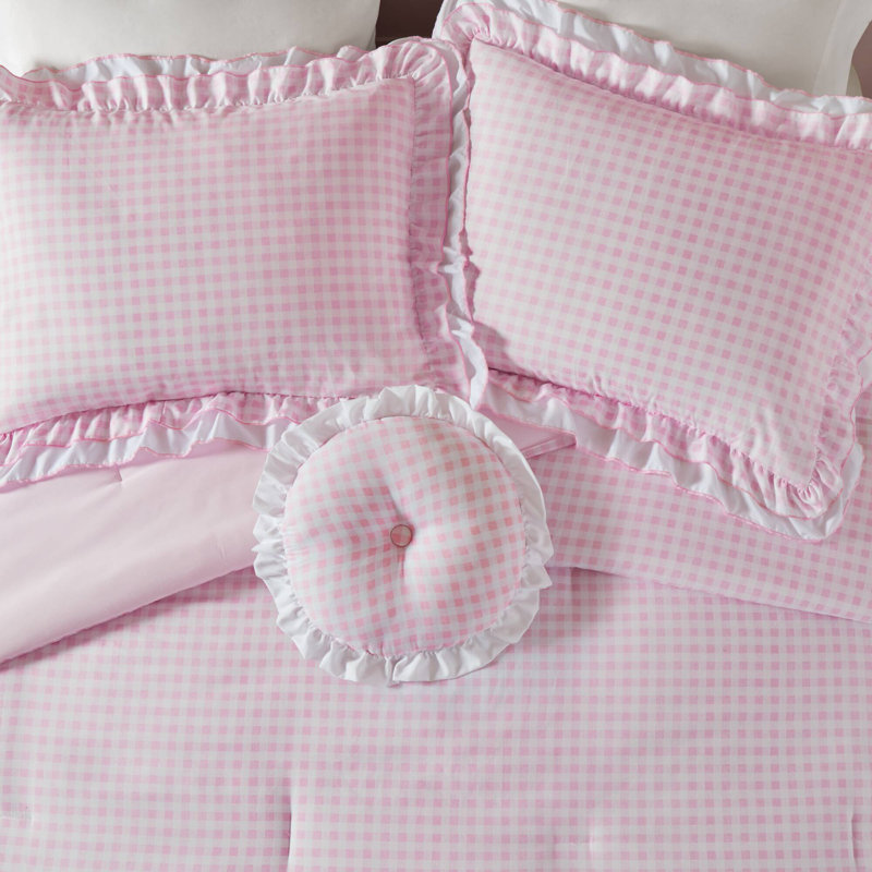Romantic Pink Bedding Sets, Microfiber Comforter With Double Ruffle Edge For Cozy Bedrooms