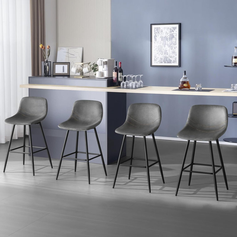 Eagar Upholstered Counter Stool with Metal Frame, Dark grey