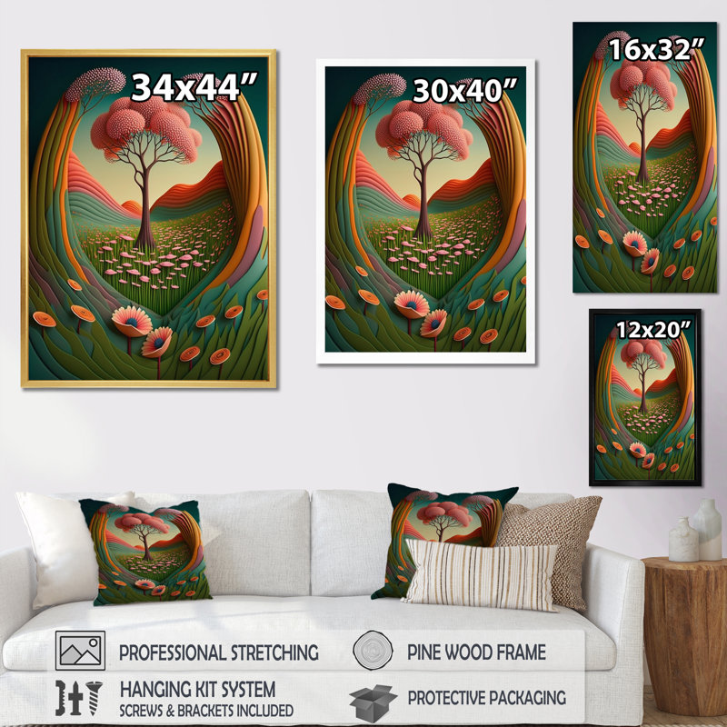 «Serene Magical Pink Trees In Flowerfields I», reproduction sur toile, H 20 po x l 12 po x P 1 po, Toile tendue