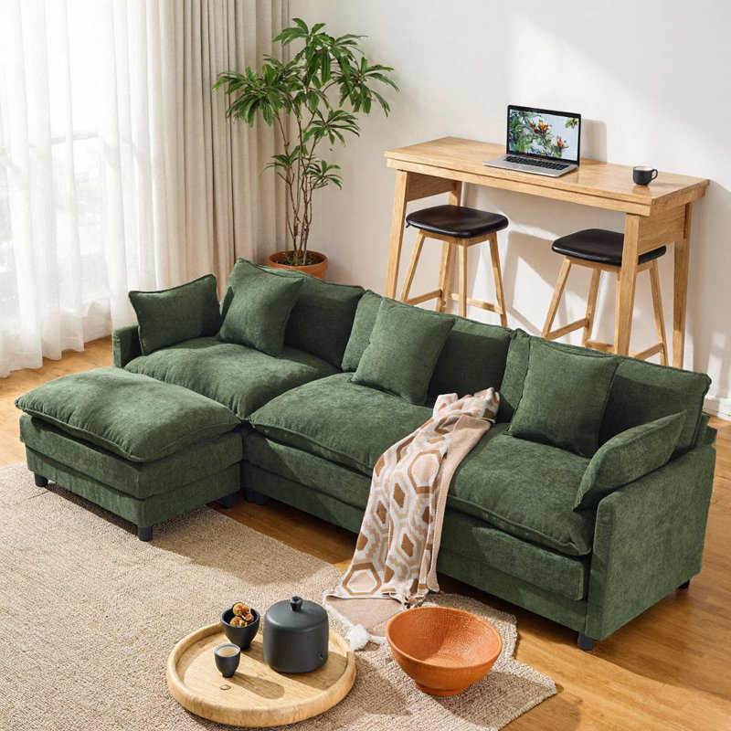 Canapé modulaire en forme de L avec repose-pieds Vero, Green