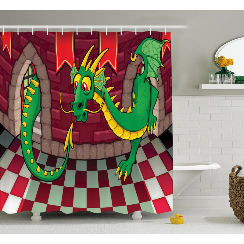 Rideau de douche simple castle avec dragon Seraphina, l 69 po x L 84 po