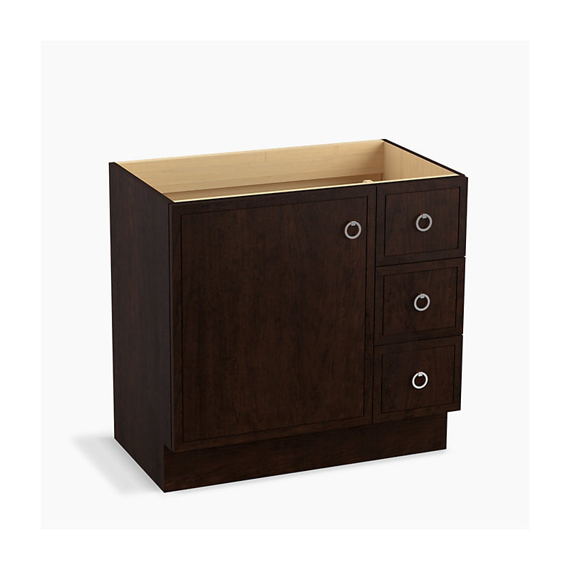 Jacquard 36" Vanity Base Only with Toe Kick, 1 Door and 3 Drawers on Right, Claret Suede