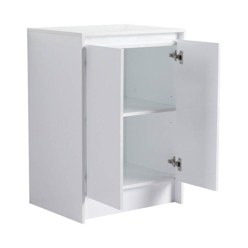 Armoire de rangement autoportante 24 po, 2 portes à fermeture douce, blanc brillant (emballage KD)