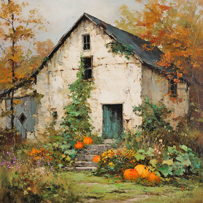 Vieille grange avec citrouilles, art mural