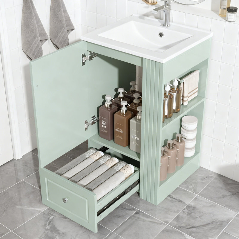 Meuble-lavabo autoportant avec lavabo et barre à serviettes, Vert