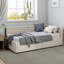 Lit simple d'angle en forme de L, lit de jour rembourré en lin beige, deux tiroirs de rangement, lit de performance longue durée avec forme, spacieux pour le repos-1842582208