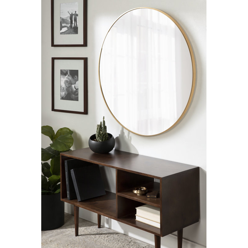 Miroir rond en métal Anacleta, 34 po x 34 po, Brun