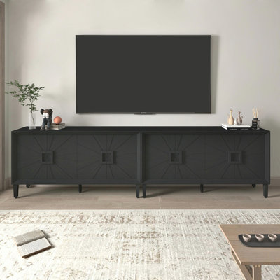 Premium Rustic American Farmhouse Credenza with Symmetrical Sunburst Doors, Heavy-Duty TV Stand and Adjustable Shelves