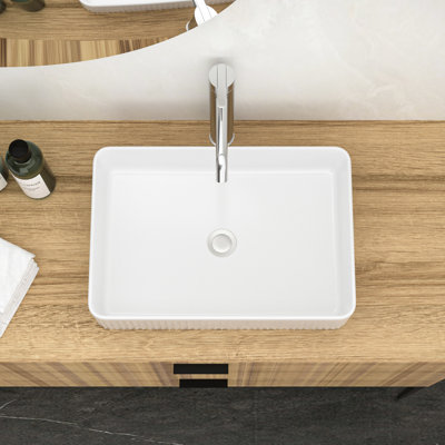 White Ceramic Bathroom Vessel Sink - Rectangular, Modern, Easy Installation, Stain- Surface Modern Rectangular Vessel, Stain , Practical