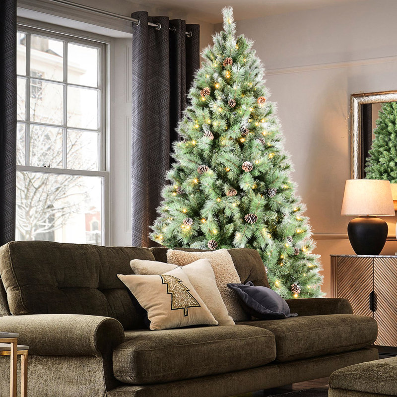 Arbre de Noël avec 450 lumières DEL blanc chaud pré-enfilées, 1588 branches à aiguilles dures, pin 92, installation facile et structure à charnière à mise en forme rapide