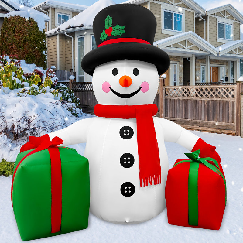 Bonhomme de neige gonflable de Noël de 6 pi tenant des cadeaux avec lumières DEL intégrées