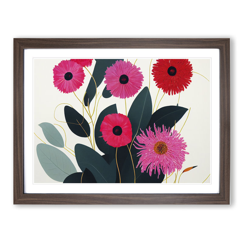 Innovative Abstract Flowers - Single Picture Frame Print, 46cm H x 64cm W x 2cm D, Walnut