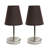 Amandev Simple Designs Sand Nickel Mini Basic Table Lamp with Tapered Fabric Shade-727904199
