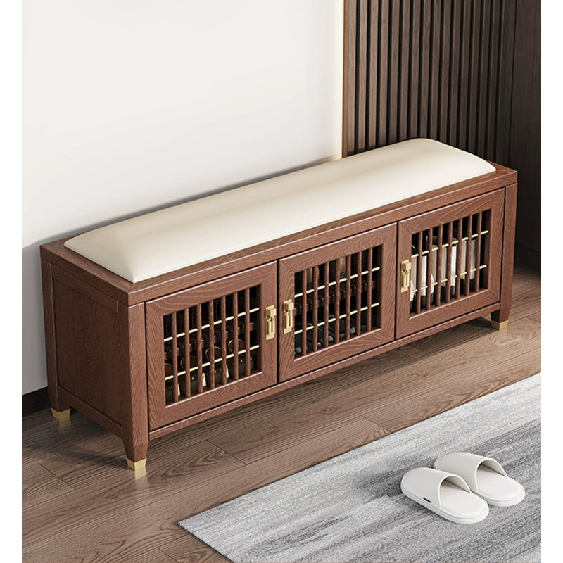 Banc de rangement en bois massif Traditional, Blanc