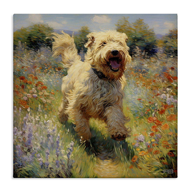 Art mural heureux, "Terrier heureux" par Roozbeh Bahramali, H 36 po x l 36 po