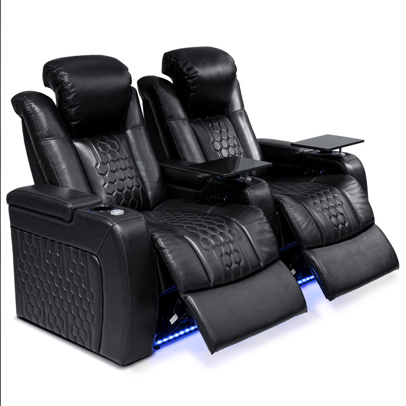 Fauteuil de cinéma maison en cuir véritable 2 pièces, noir, Noir