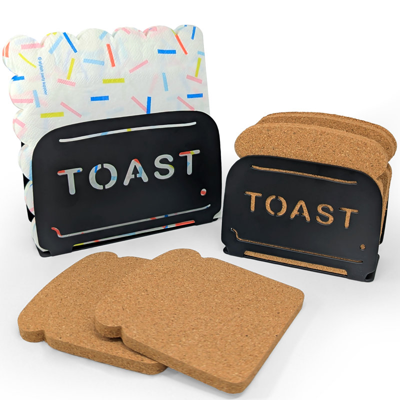 Toaster Set Metal Standing Napkin Holder, Black