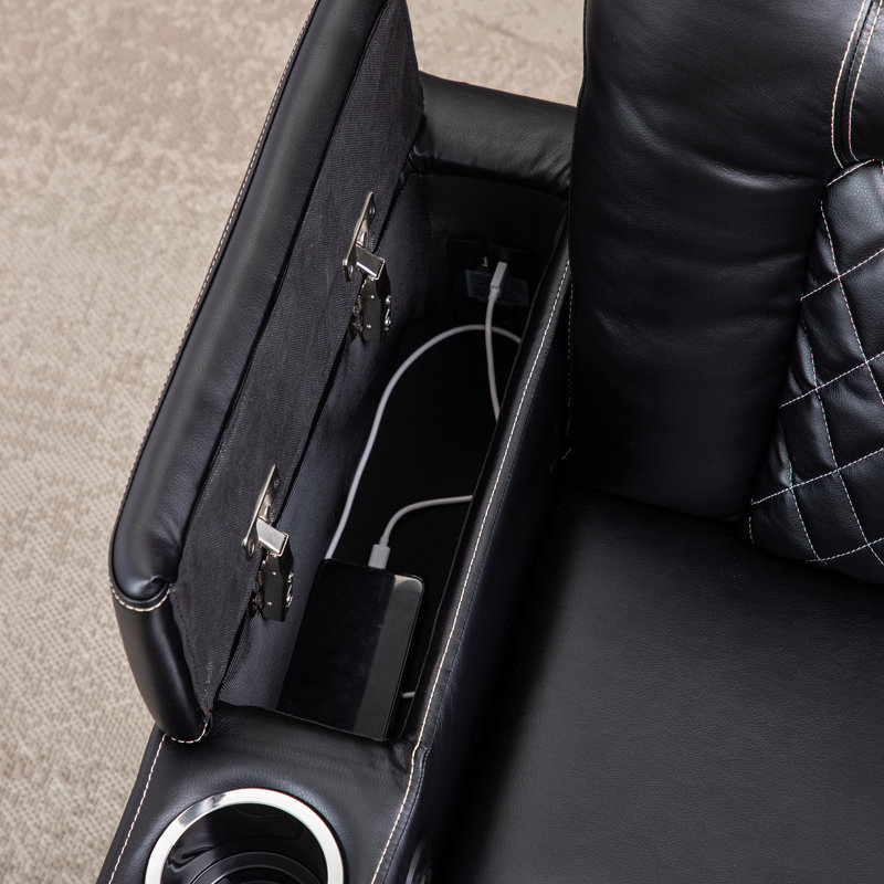 Fauteuil inclinable en similicuir de 36,22 po Aeryn, Similicuir noir