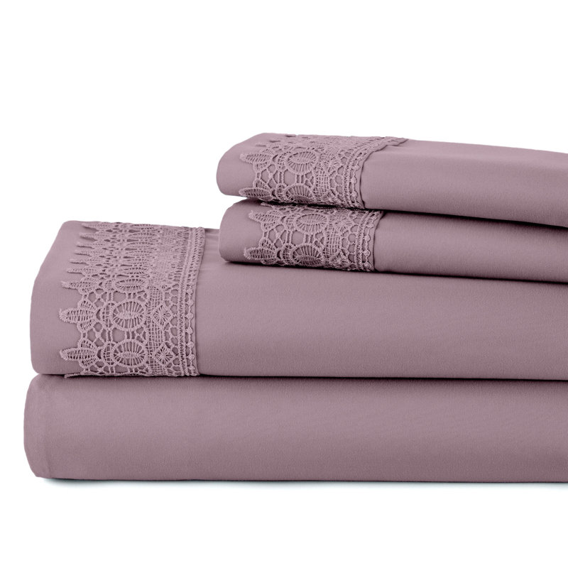 Jaquil Extra Deep Pocket Microfiber Sheet Set with Lace Hem, King, Lavender
